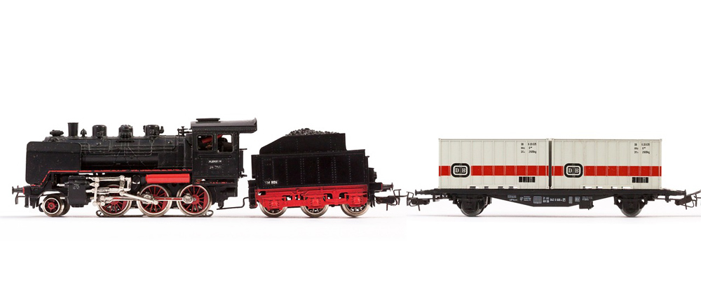 A model of an old-fashioned steam locomotive running on coal