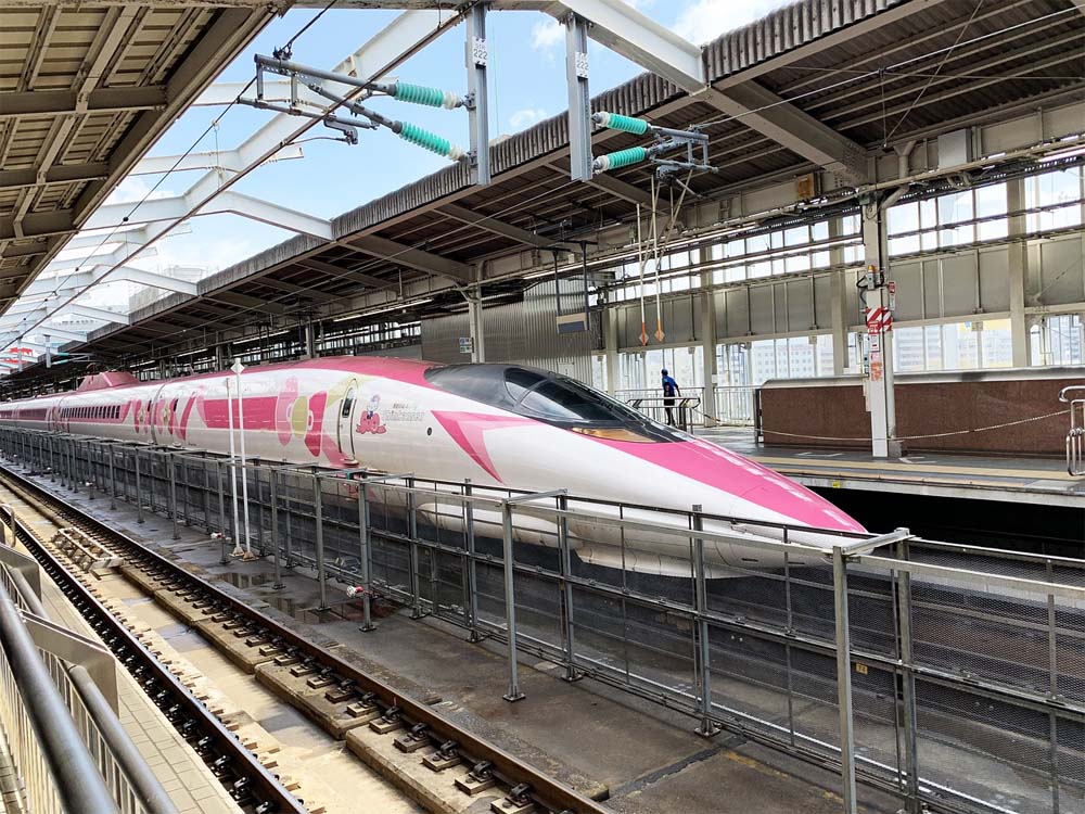 Sakura bullet train at a Japanese railroad station